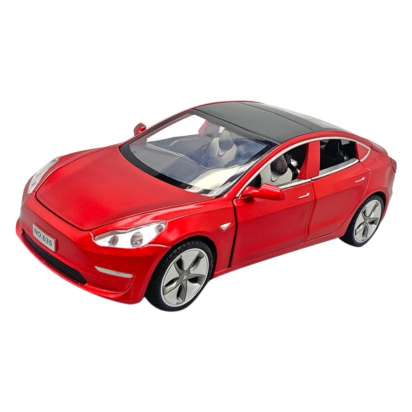 1:32 TES modelo de coche eléctrico MODEL3 modelo de aleación con efecto de sonido de luz Tire hacia atrás coche comiendo pollo