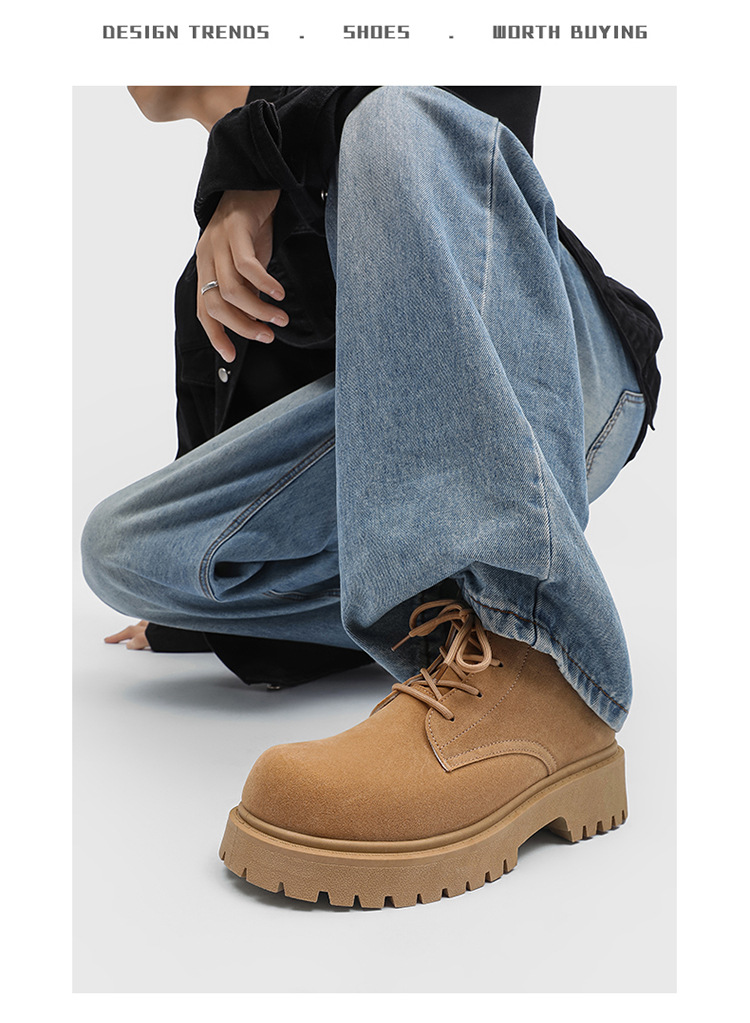 ShoeVault Men's Martin Autumn New High-top Thick-soled Derby Retro Suede Workwear Fashion Trend Yellow Boots_voghion.com