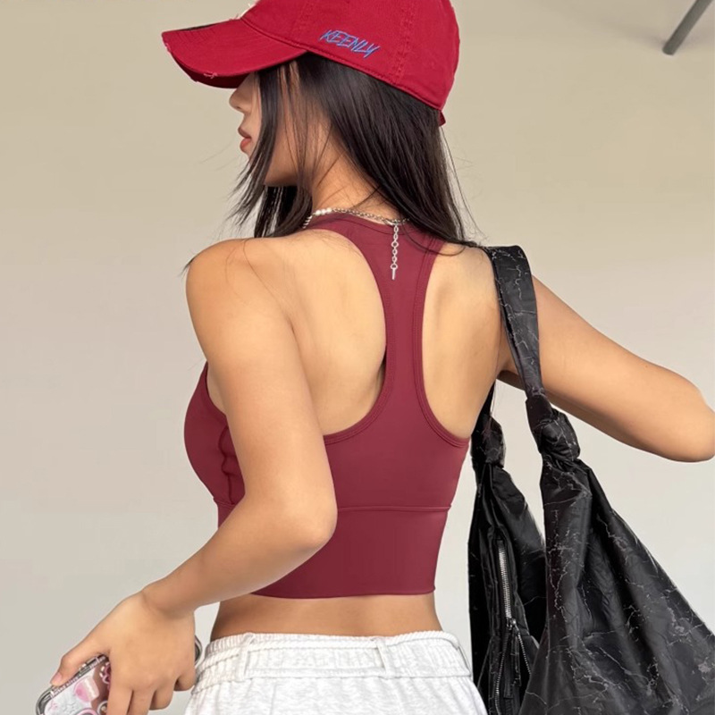 Sports Bra with Chest Pad for Women Summer High-Intensity Shock-Proof Push-Up I-Shaped Running Yoga Vest 2025 New Style