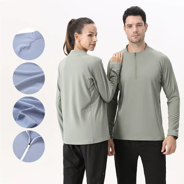 Niaojia Men's and Women's Same Style Thin Half-Zip Long-Sleeved T-Shirt Spring Pullover Knitted Running Outdoor Sports Top