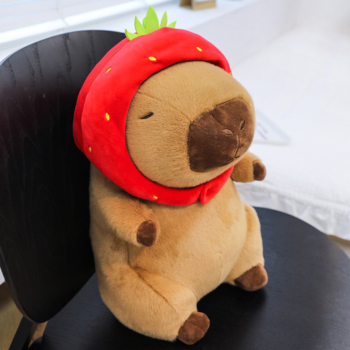 Cute and Cute Strawberry Hat Removable Capybara Plush Toy for Girls Creative Sleeping Doll