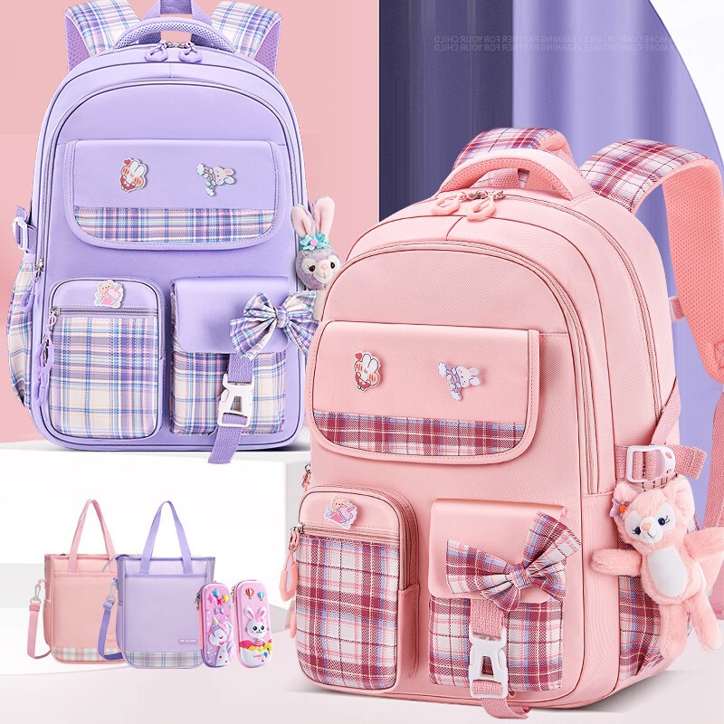 Elementary School Girls' Backpack, Lightweight New School Bag for Grades 1, 3 and 6, Large Capacity Spine Protection Cute Backpack