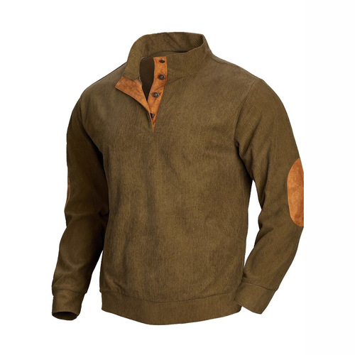 Bestselling Western and Eastern Long-Sleeve Men's Casual Hooded Sweatshirt, Corduroy Button Hooded Collar Stylish Top