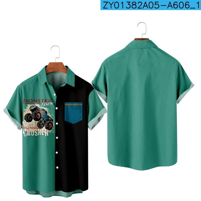 Camisa estampada digital 3D para hombres nuevos transfronterizos Camisa hawaiana de solapa de manga corta simple casual