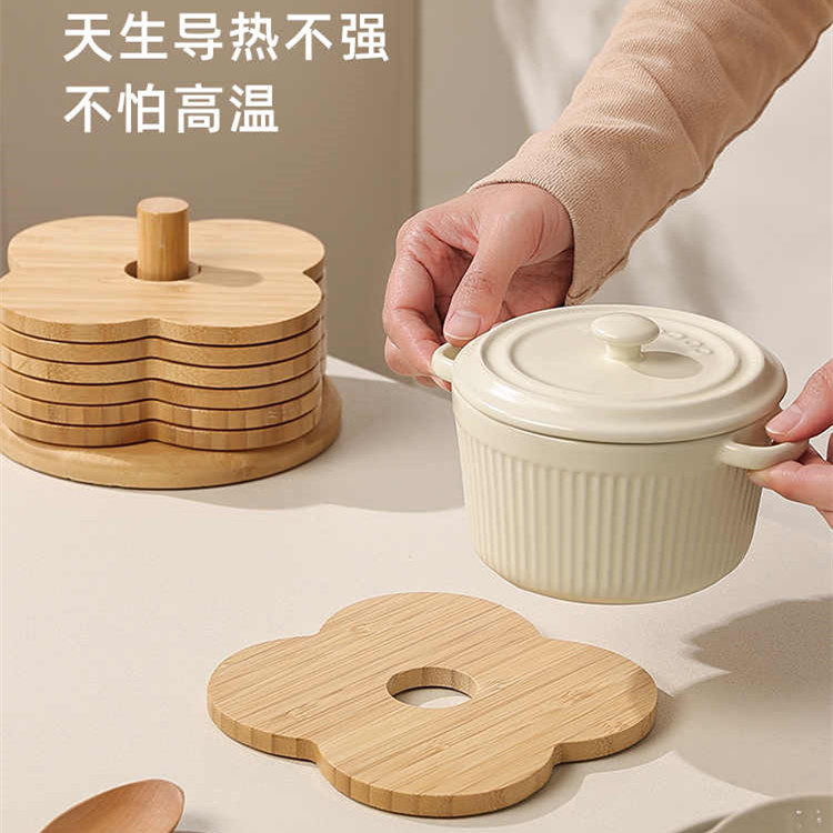 Tapete Aislante Térmico en Forma de Flor para Fácil Manejo, Tazón para Huevos al Vapor, Resistente a Altas Temperaturas, Tapete de Bambú Antiescaldante, Tapete de Comedor para el Hogar al por Mayor