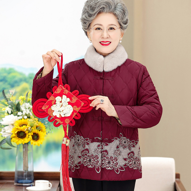 2025新款中老年女奶奶冬季加绒加厚棉衣妈妈装洋气保暖棉袄过年款|undefined
