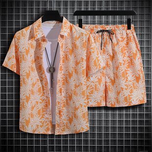 Beach shirt, set, men's trousers, plus size