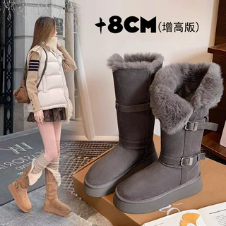 内增高厚底毛毛翻边两穿冬季加绒保暖棉鞋高筒雪地靴女百搭
