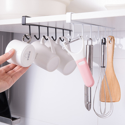 Multi-function kitchen iron hook multi-row cabinet storage rack six-row hook wardrobe six-row hook organization rack