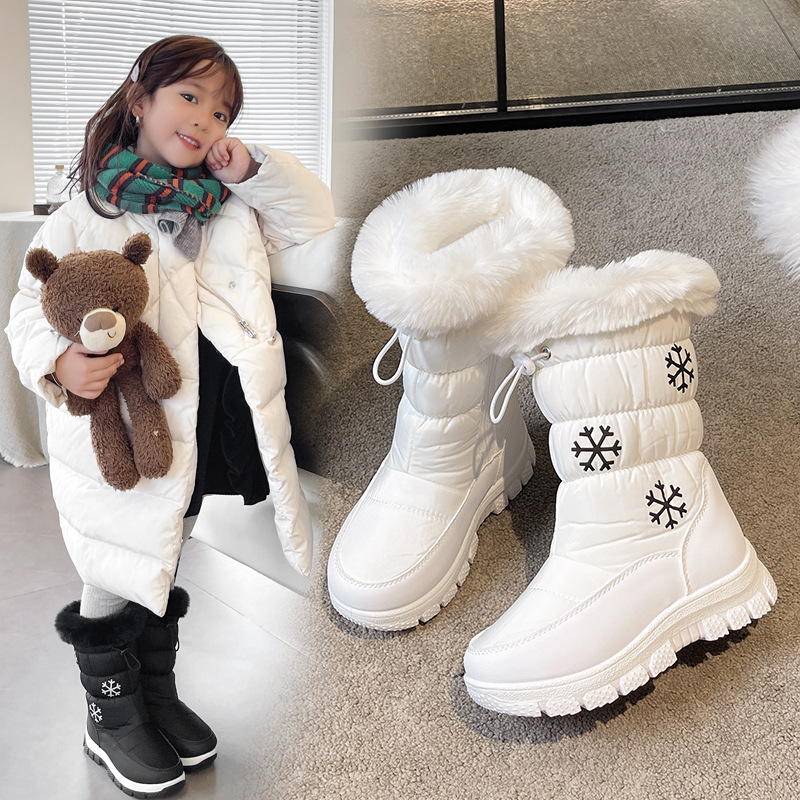 外国貿易の輸出の子供の冬の新型の雪の靴の中で筒の厚い底の保温の綿の靴の防水とベルベットのブーツ|undefined