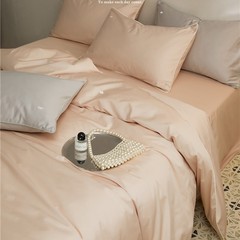 北歐風100S高支貢緞長絨棉全棉四件套簡約純色床上被套床單床笠式