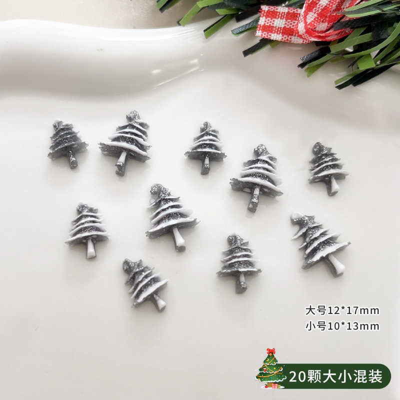 6格圣诞美甲饰品套装穿戴甲立体圣诞树透明雪花树脂指甲钻小配饰|undefined