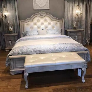 American Retro Solid Wood Upholstered Double Bed French Simple and Fashionable Bedroom Home Fabric Upholstered 1.8 Double Bed