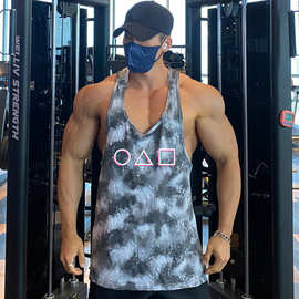 鱿鱼三角形图片健身速干背心男健美训练肌肉透气吸汗无袖坎肩T恤