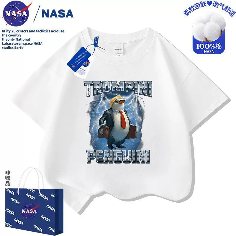 Детская футболка с абстрактным принтом Tongtongge NASA, летняя короткая рукав, биология/пингвин, стиль «Гора и море»