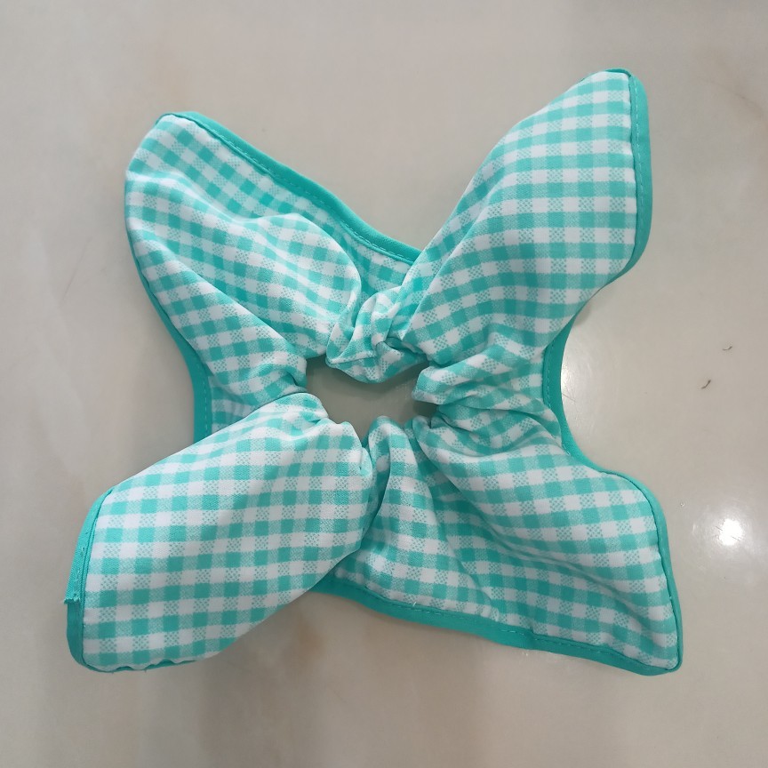 Elastico per capelli a quadri con foulard, accessorio elegante_voghion.com