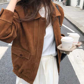 现货2026春季新款韩国东大门over t*ke美拉德风麂皮外套/皮衣外套