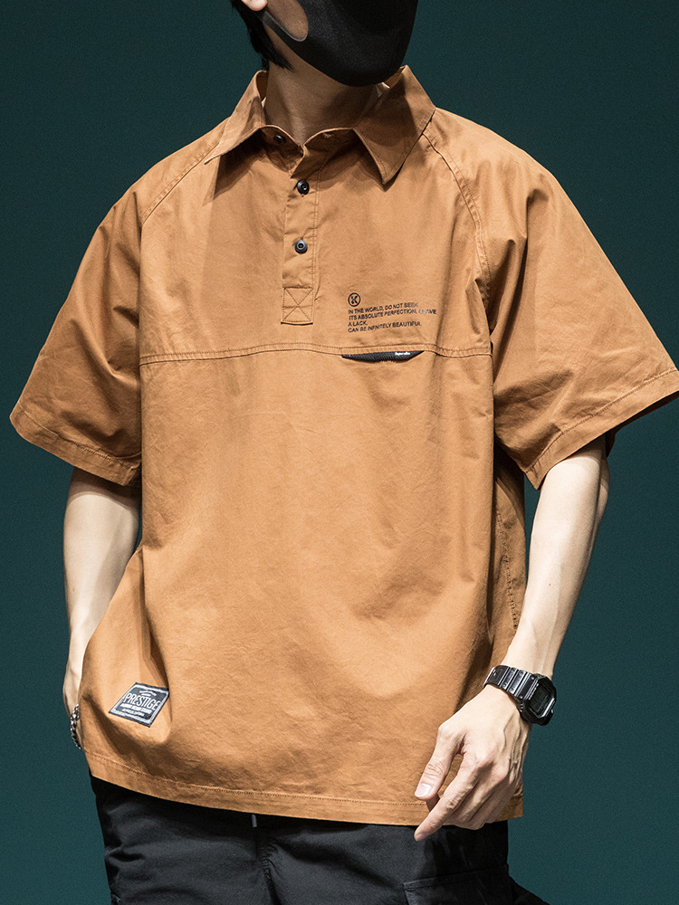 Camisas japonesas de trabajo masculinas de manga corta largas camisas de trabajo vintage americanas de media manga camisa