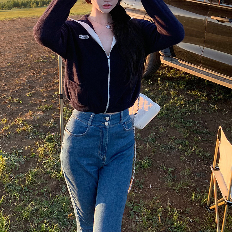 Outdoor Hiking Daily Wear Wool Knitted Cardigan Women's Stand Collar Short Zipper Jacket