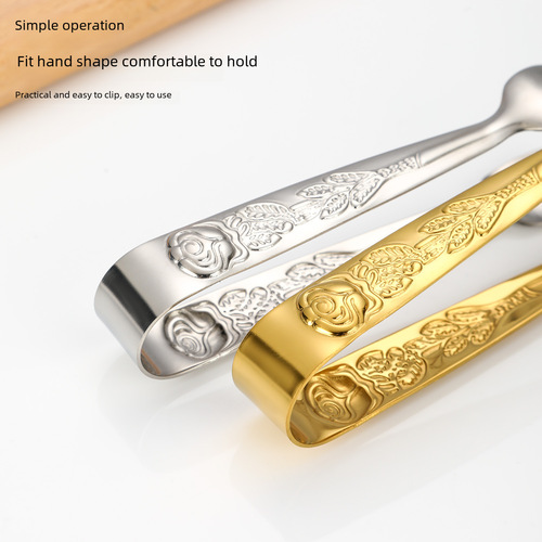 304 stainless steel rose pattern small clip wholesaler sugar cube clips cross-border bar ice bucket ice tongs thick ice clips