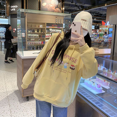 温柔系甜美可爱卫衣秋冬可爱甜品印花宽松型连帽卫衣 加绒加厚女