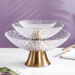 輕奢銅底家用編制紋路乾果客廳收納擺件禮品水果盤果籃簡約