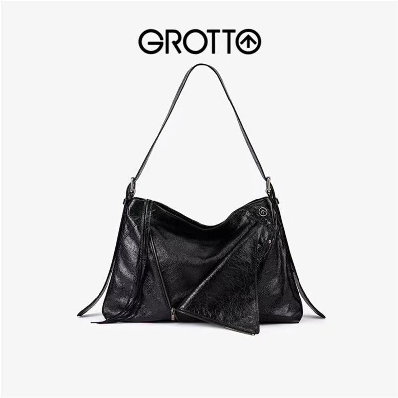 GROTTO个乐新款翻领包复古美拉大容量百搭真皮手提单肩斜挎腋下包|undefined