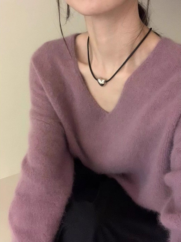 新しいスタイルのレイジースタイルの柔らかく、ワックスのような、優しく、ゆったりとした、スリムな襟のセータートップ、女性用、厚いセーターの秋と冬のインナーウェア|undefined