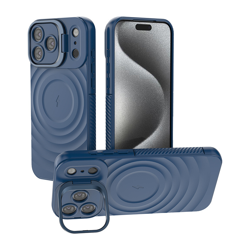 IPhone16波紋磁気吸引携帯ケースの新型アップル15promaxレンズスタンド転倒防止保護カバーを適用|undefined