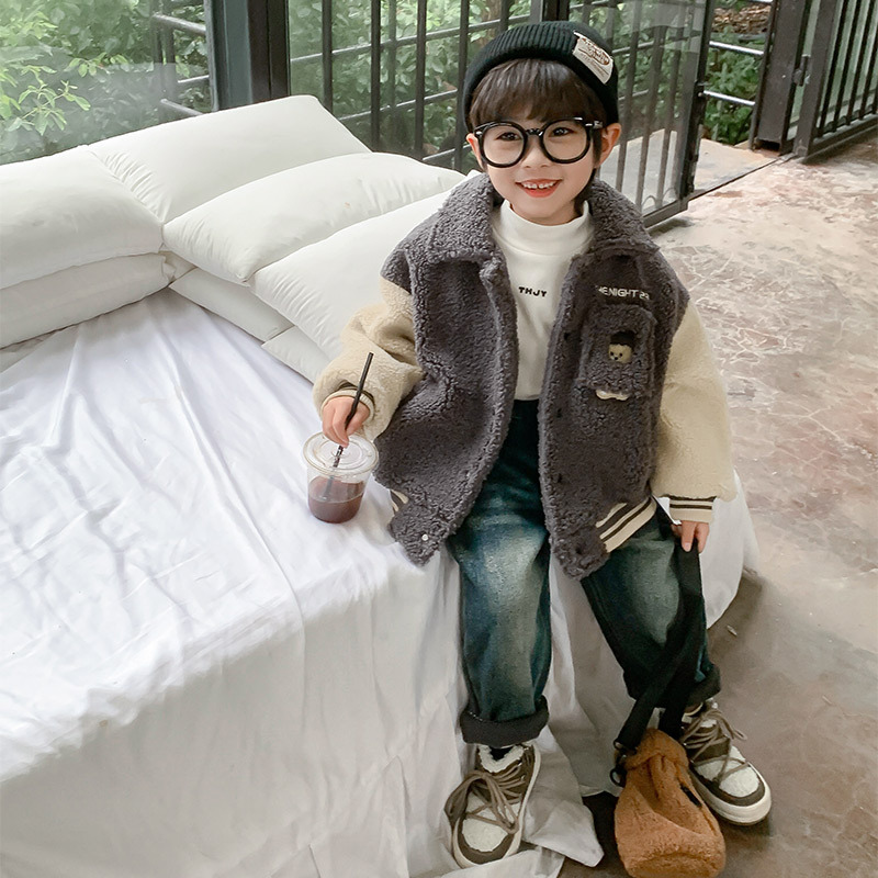 (2개) 소년 겨울 코트 2024 새로운 한국 스타일 어린이 서양식 모직 스웨터 가을과 겨울 소년 겨울 잘 생긴 코튼 패딩 코트