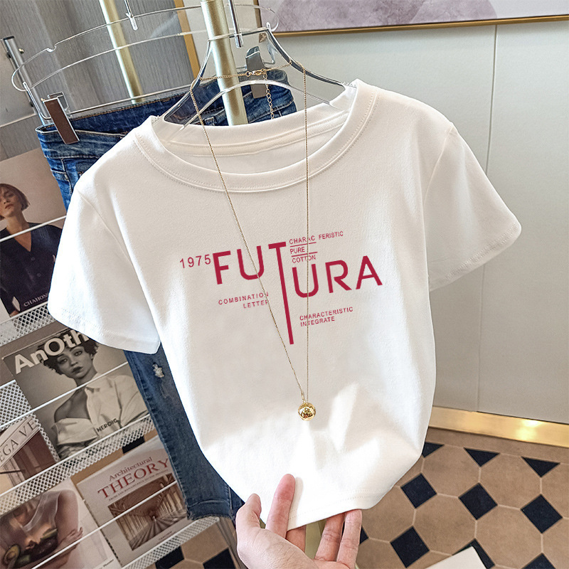 Summer apricot cotton design short sleeve T-shirt