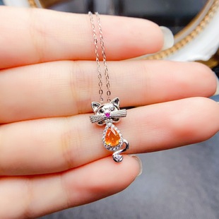 New natural yellow blue treasure pendant S925 silver inlaid main stone 4*6mm Joker net red explosions women's jewelry wholesale