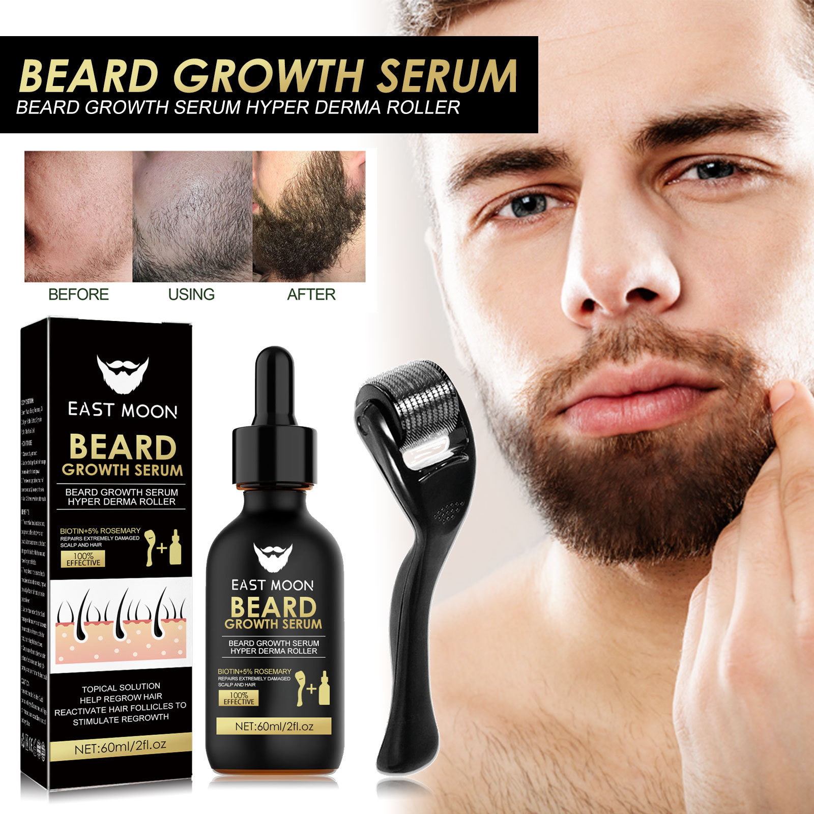 East Moon Beard Thick Serum Set, muško njegujuće ulje za njegu guste dlake na licu_voghion.com