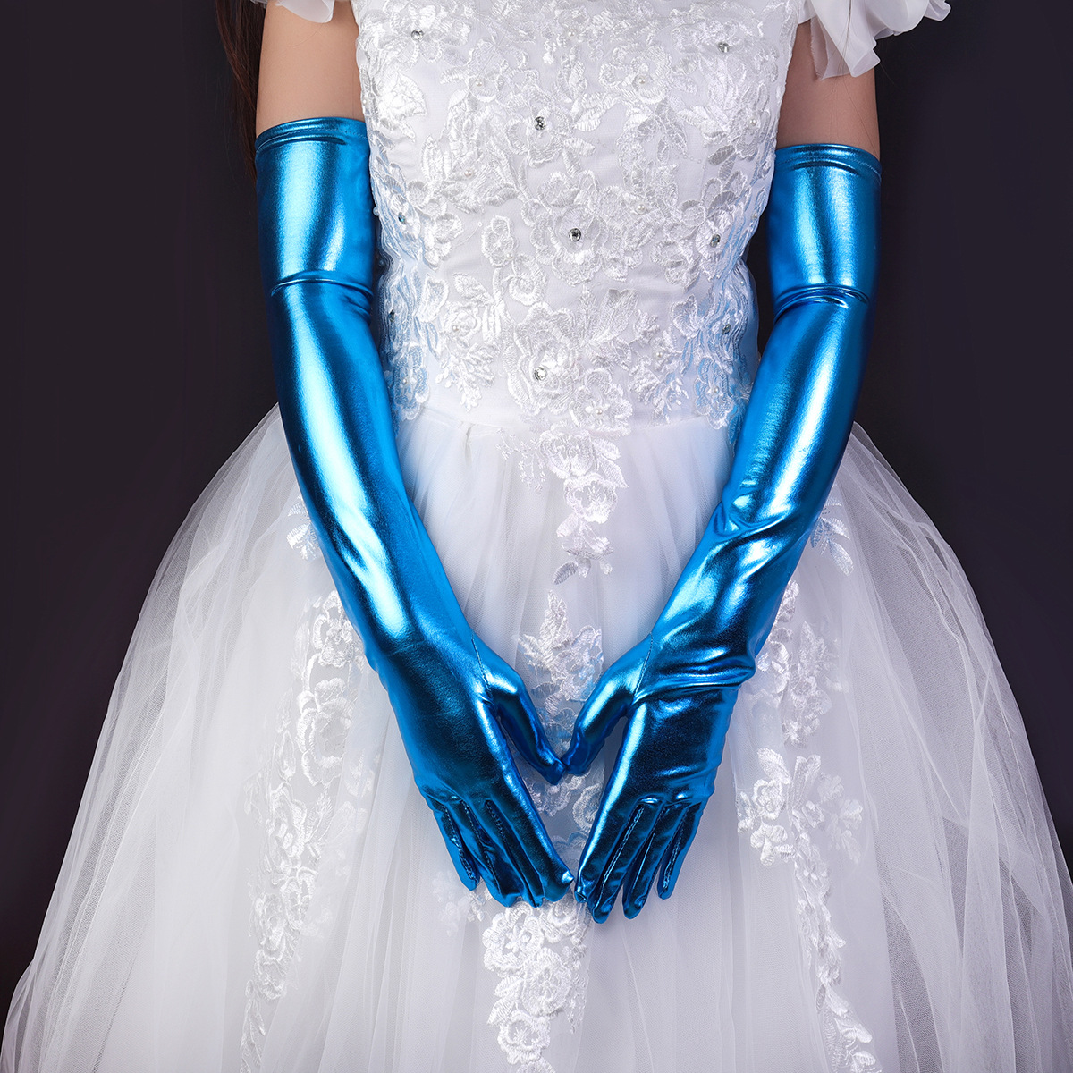 Guantes Largos de Charol para Mujer, 50 cm, Sexys, Elásticos, para Disfraces de Ópera, Cosplay, Color Oscuro