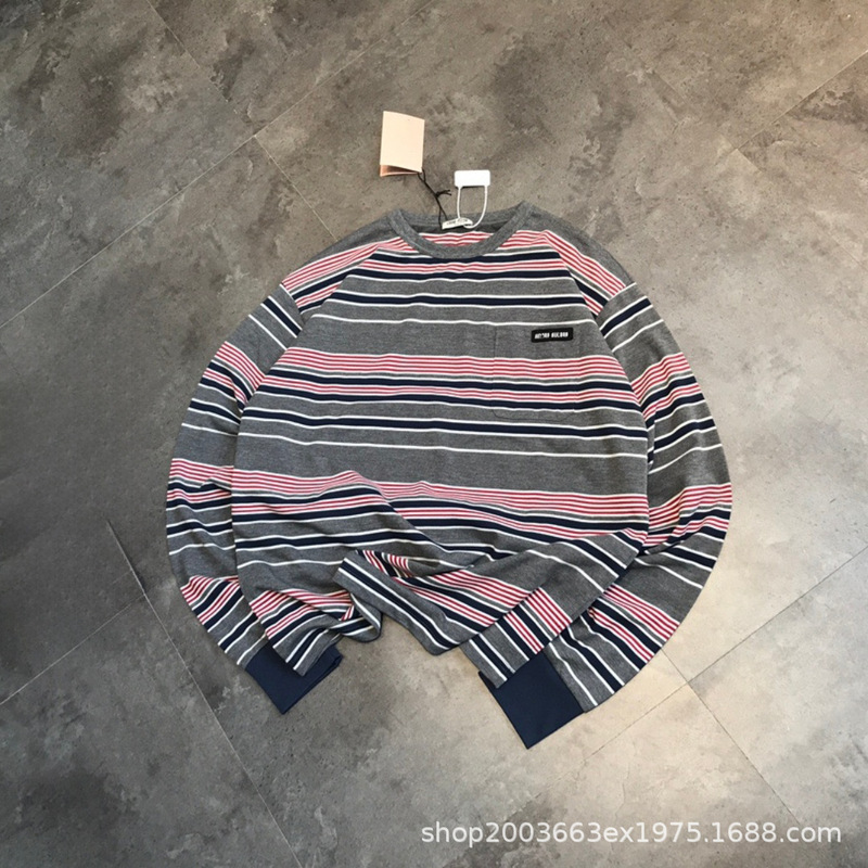 Correct version of the original MU brand 26S striped plain knit crew neck long-sleeve T-shirt, unisex, loose-fitting base shirt Correct version of the original MU brand 26S striped plain knit crew neck long-sleeve T-shirt, unisex, loose-fitting base shirt