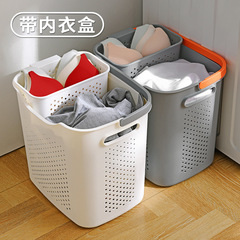Xingyou 汚れた衣類バスケット 家庭用バスルーム用ランドリーバスケット 汚れた衣類用 分割収納バスケット ライト高級汚れ物バスケット