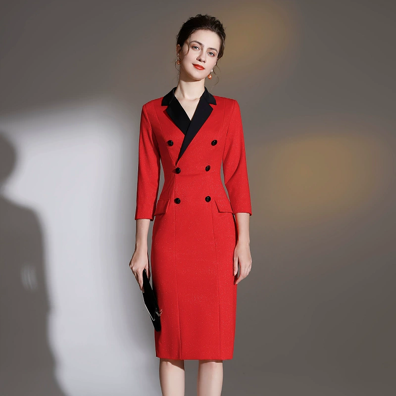 Шэньчжэньское Брендовое платье высокого класса красного цвета на осень и зиму, Корейская версия, профессиональная поддельная вечерняя женская одежда среднего возраста из двух частей, оптовая продажа
