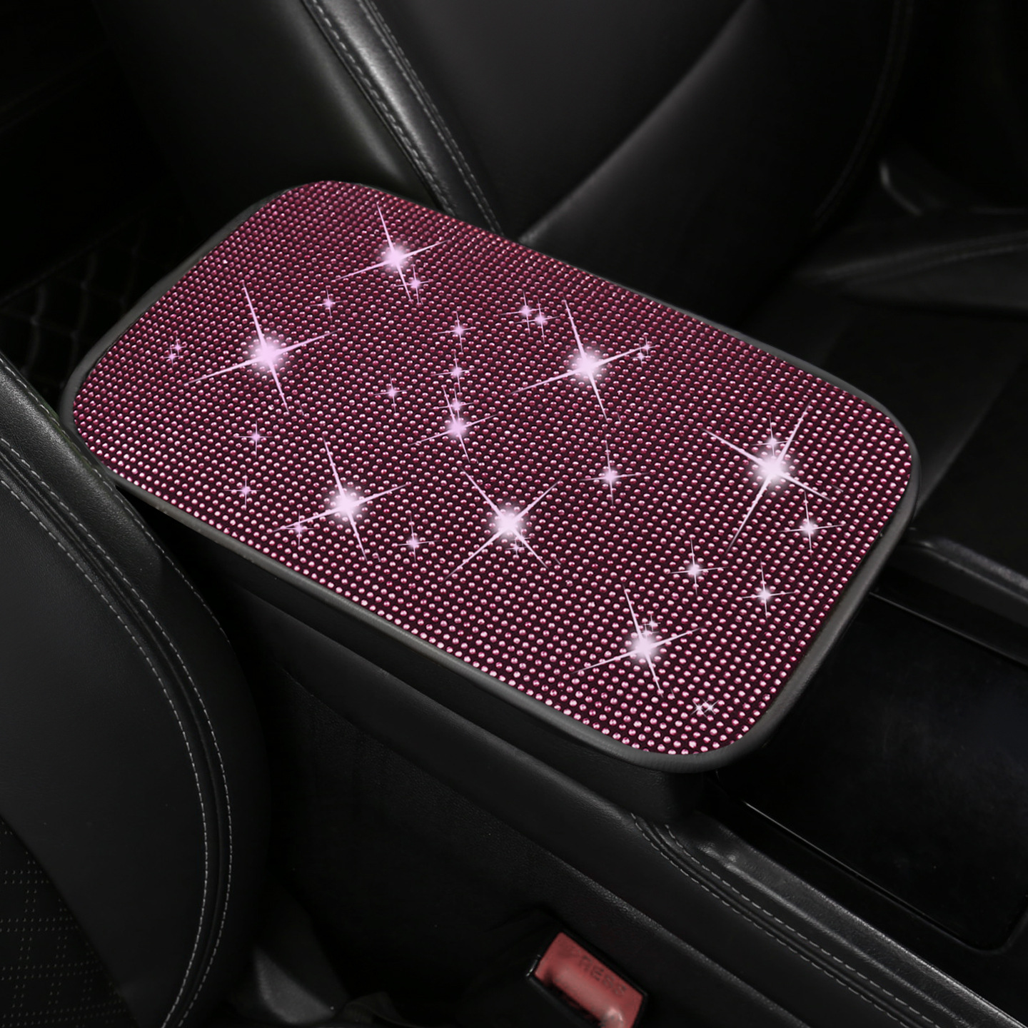 Rhinestone Car, Fushou Armrest box pad - pink-rhinestone