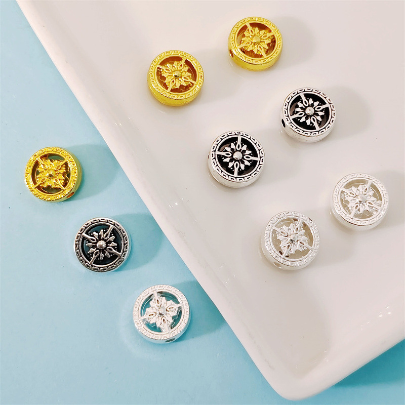 Buddha beads accessories Xizang silver alloy diamond pestle cross round pestle bracelet ancient silver text play accessories bracelet diy material Buddha beads accessories Xizang silver alloy diamond pestle cross round pestle bracelet ancient silver text play accessories bracelet diy material