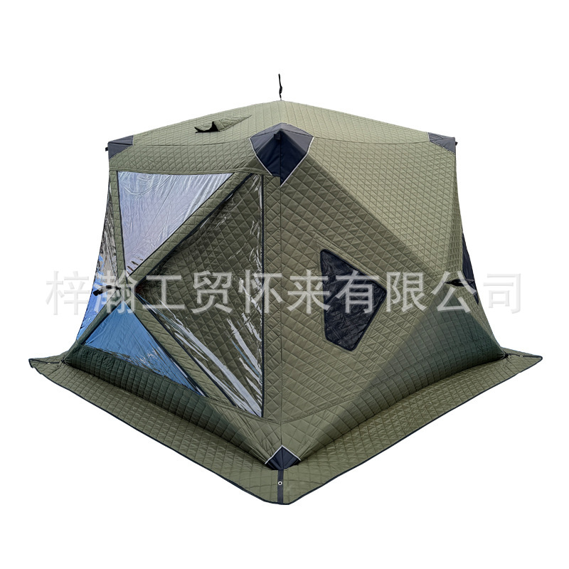Winter Fishing Sauna Chimney Lighting Ice Fishing Tent with Thickened Large Window, Wood-Fired Heating, Portable Camping Cotton Tent