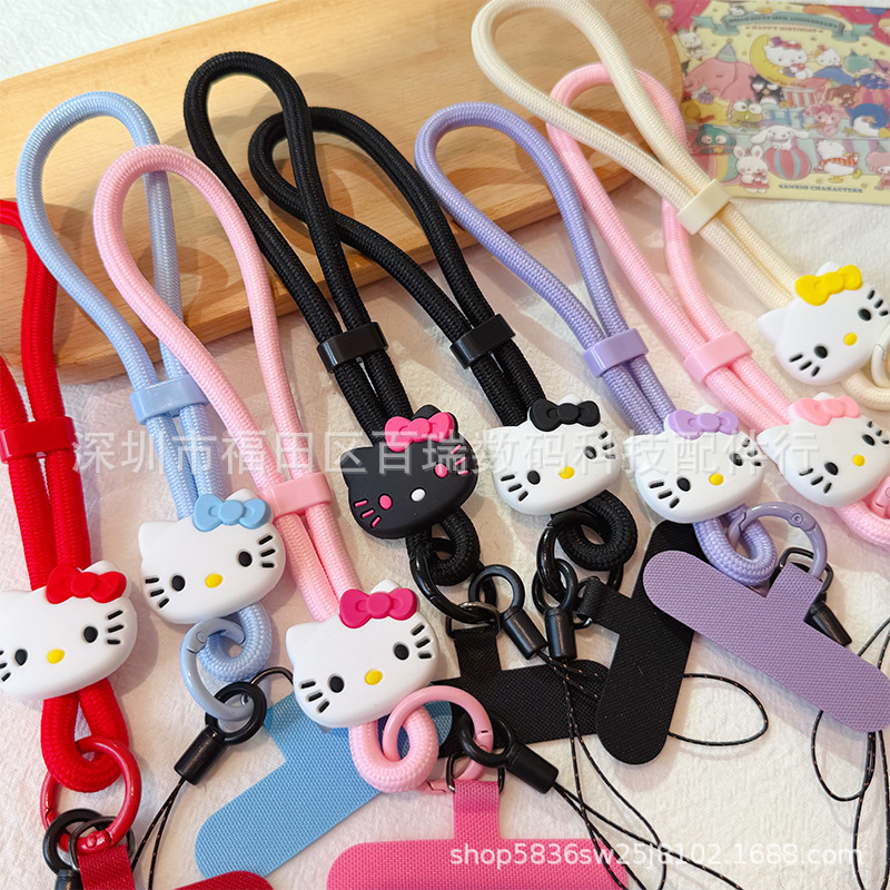 Macaron Color Kt Cat Mobile Phone Lanyard Adjustable Wrist Strap Metal Car Keychain Universal Kitty Jewelry Chain Short