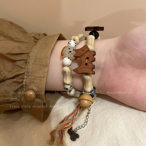 Adorable Puppy Natural Stone Braided Bracelet for Women  New Trendy Sister-in-Law Bracelet Versatile Adjustable Accessory