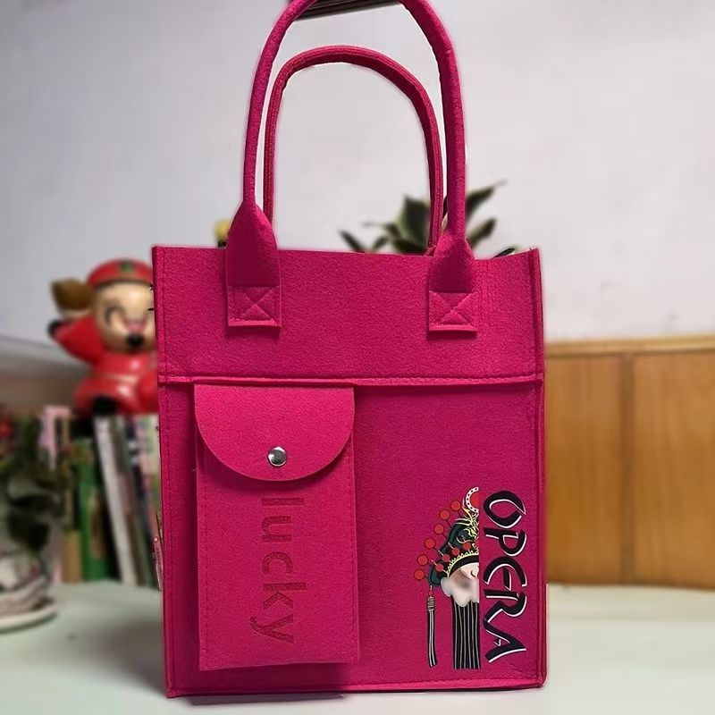 新款毛毡手提包手提袋男女补习学生网红时尚韩版大容量拎包