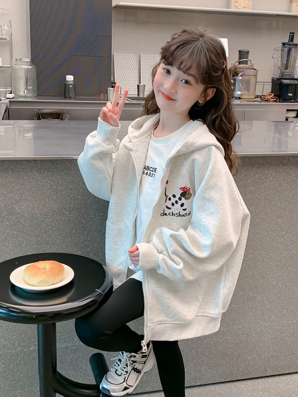 女童秋装韩版卡通拉链外套2025新款中大童韩版连帽长袖开衫卫衣潮|undefined