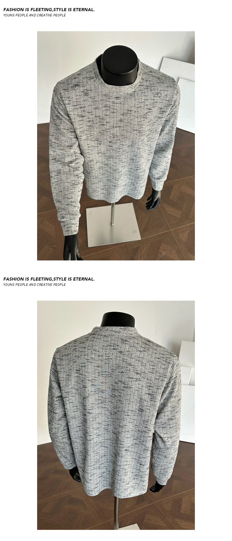 Herren T-shirt Mit Schneeflockengarn Langarm Lockerer Strickpulli_voghion.com