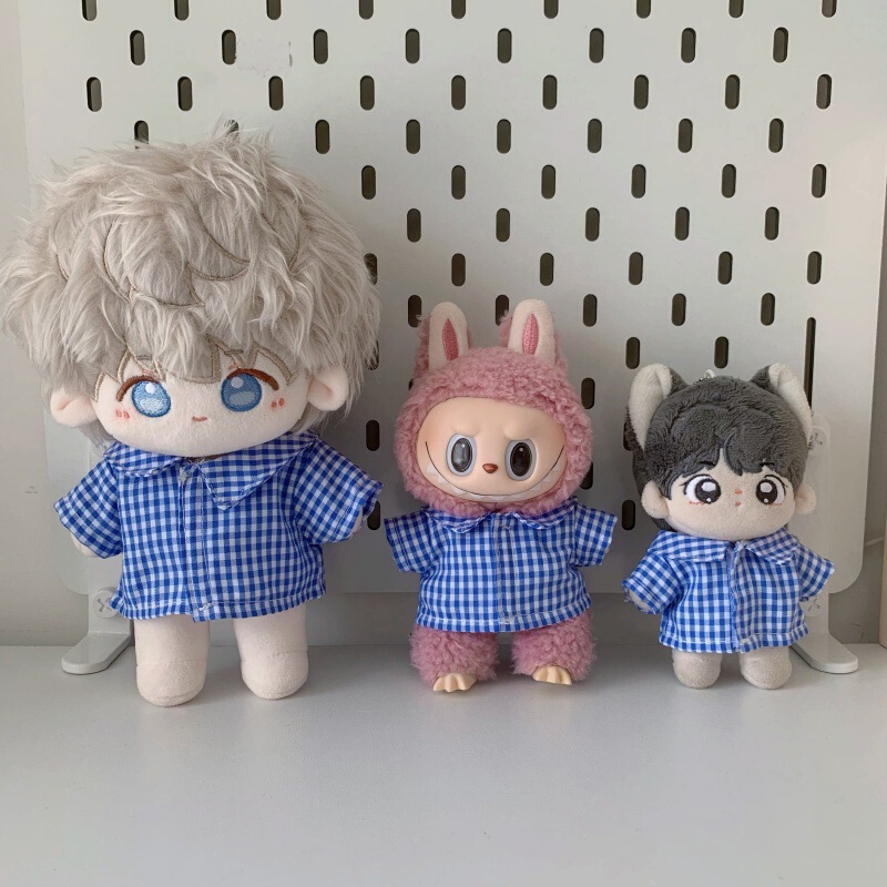 批发10cm15cm20cm棉花娃娃娃衣格子衬衫17cmlabubu衣服玩偶着替|undefined