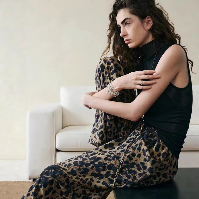Leopard Print Pants 100% Silk, Flowy and Stylish, American Retro Style, Leopard Print Fishtail Skirt, Shorts, Air Pants