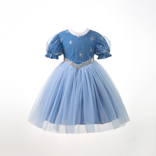 Girls' new dress Aisha short-sleeved Elsa dress Internet celebrity girl long-sleeved Elsa princess dress mesh puffy