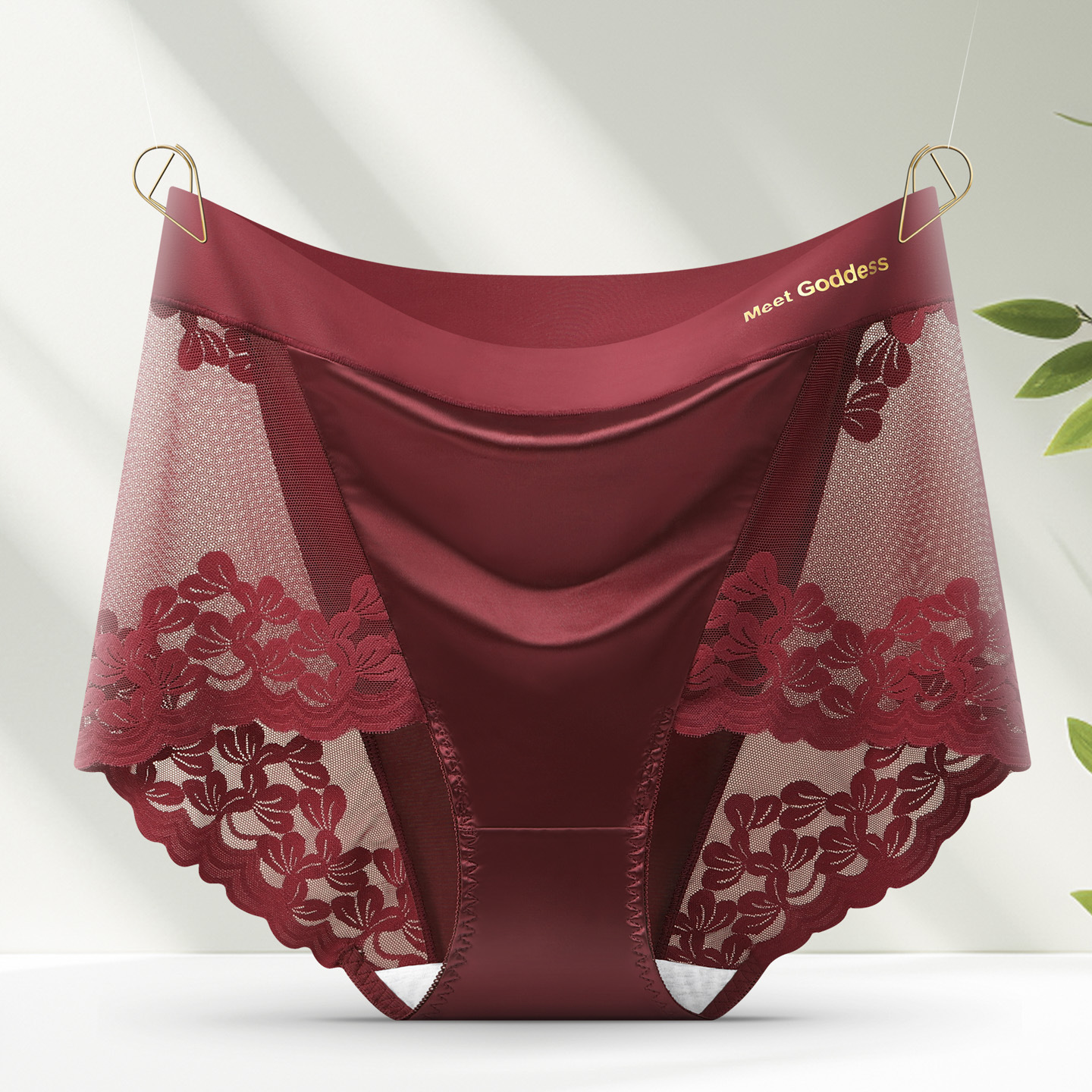 Pantalones sexuales de encaje de tamaño grande, malla ligera, sin marcas, 5A algodón antibacteriano, cintura, cintura, pantalon rojo, mujer image 9