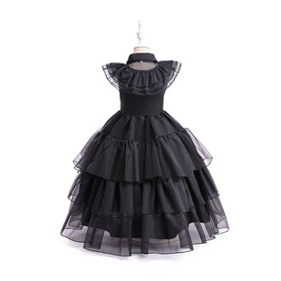The Addams Family Children's Little Girl Dress Wednesday Black Gauze Cosplay Party Dress